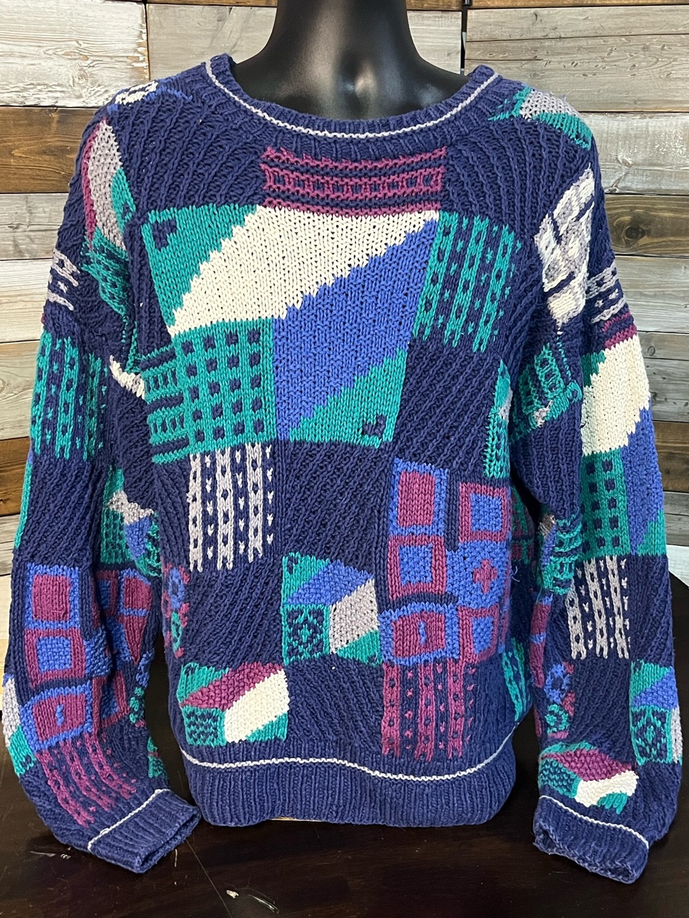 Colours by Alexander Julian Hand Knit Sweater, Vintage 90's, Linen/Cotton Blend